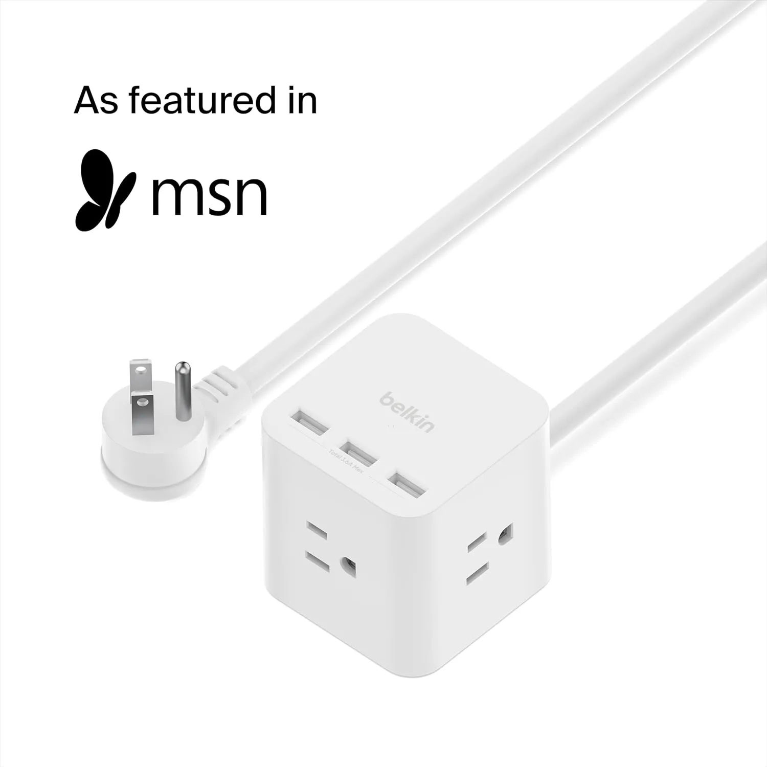 Belkin 6-Outlet Power Cube w/ 3 AC Outlets, 3 USB-A Ports, & 5ft Sturdy Extension Cord - Convenient Compact Cube for Home