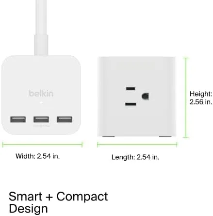 Belkin 6-Outlet Power Cube w/ 3 AC Outlets, 3 USB-A Ports, & 5ft Sturdy Extension Cord - Convenient Compact Cube for Home