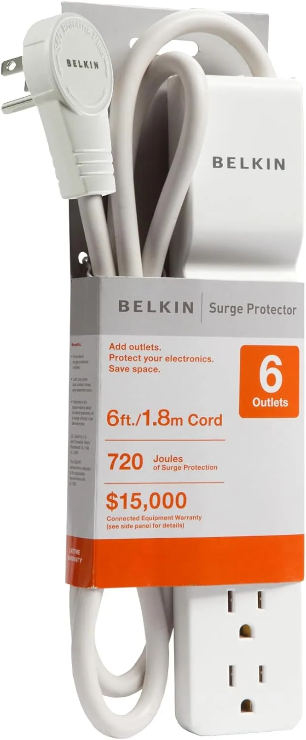 Belkin 6-Outlet Power Strip / Surge Protector, Slim