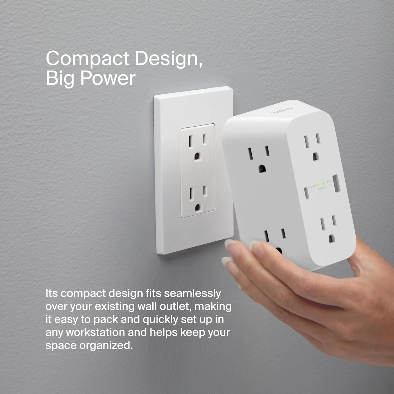 Belkin 6-Outlet Surge Protector Power Strip, ETL-listed, Wall-Mountable w/ 6 AC Outlets, Overvoltage Protection