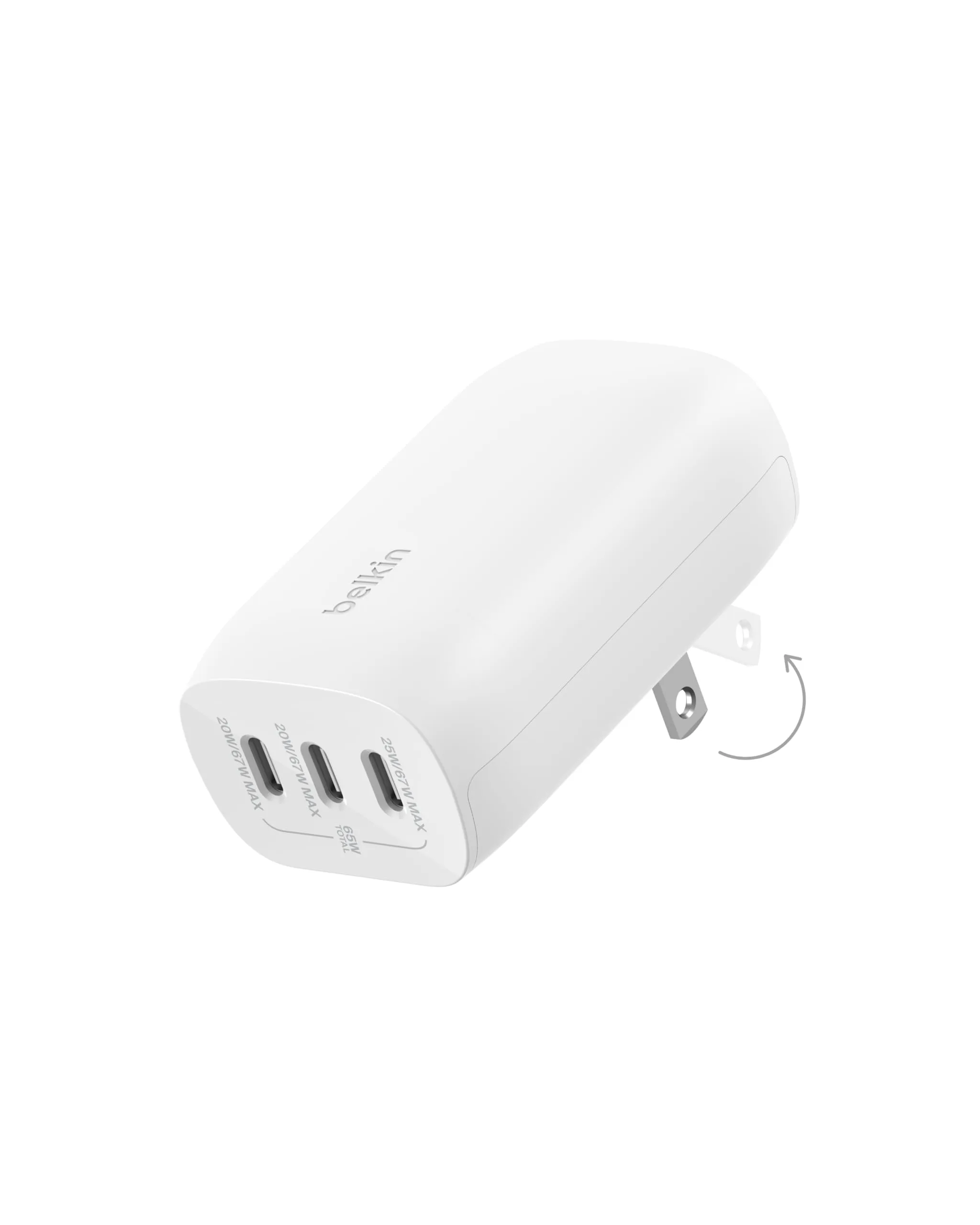 Belkin 3-Port USB C Charger Block 67W - PPS, USB-C PD 3.1 Enabled Fast Charging Charger for iPhone 16, MacBook Pro, AirPods