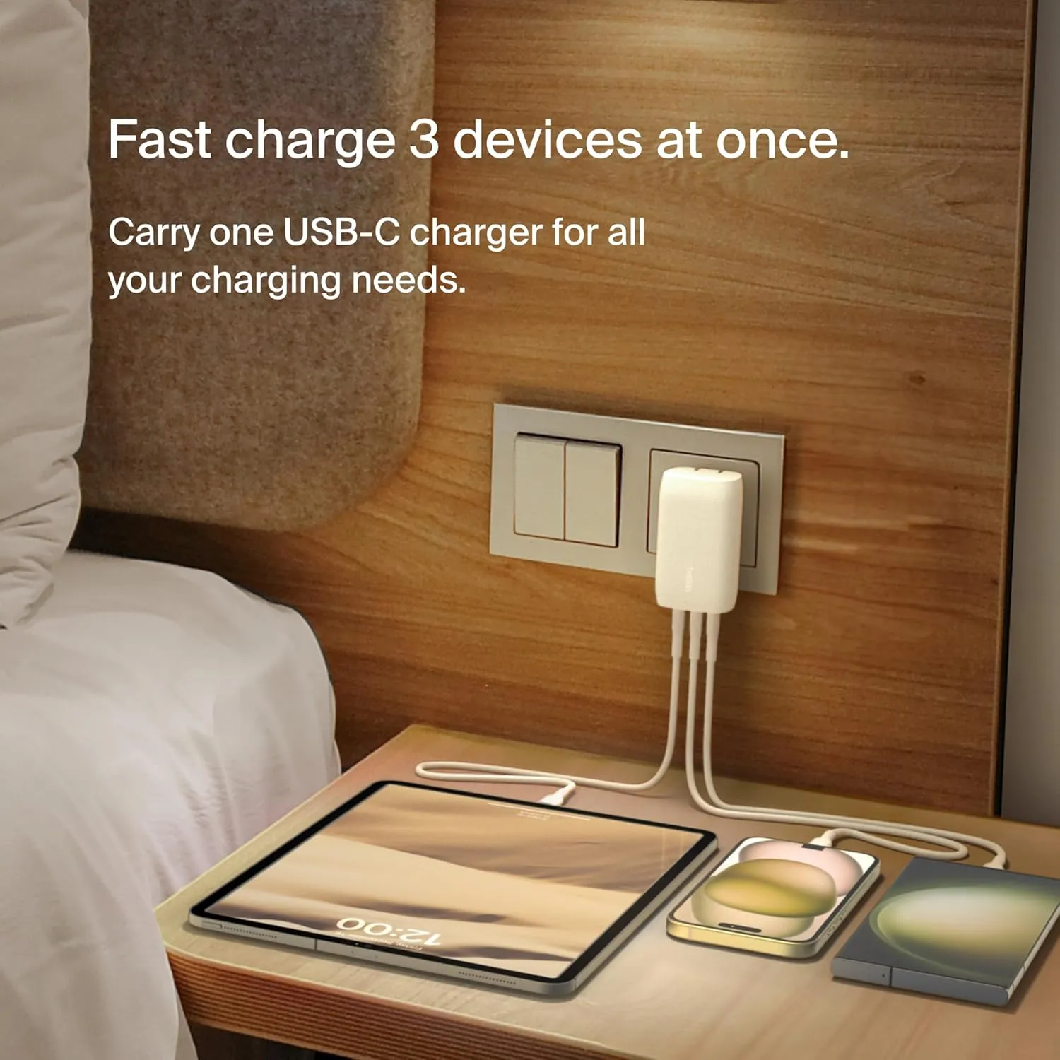 Belkin 3-Port USB C Charger Block 67W - PPS, USB-C PD 3.1 Enabled Fast Charging Charger for iPhone 16, MacBook Pro, AirPods