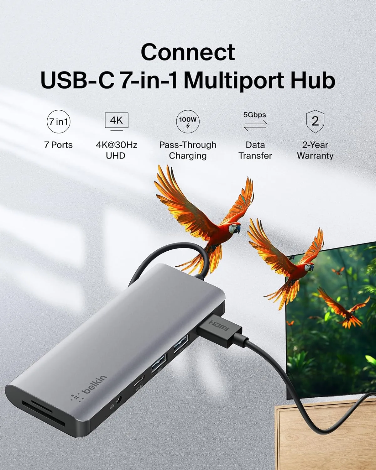Belkin USB-C MultiPort Docking Station with 4K HDMI, SD & microSD Card Readers and USB-A Ports