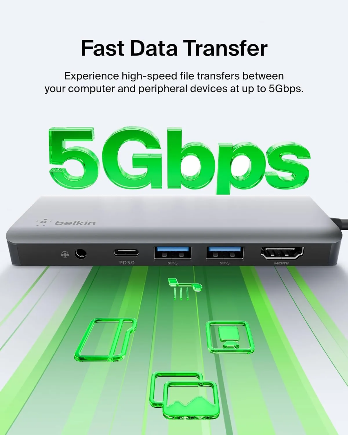 Belkin USB-C MultiPort Docking Station with 4K HDMI, SD & microSD Card Readers and USB-A Ports