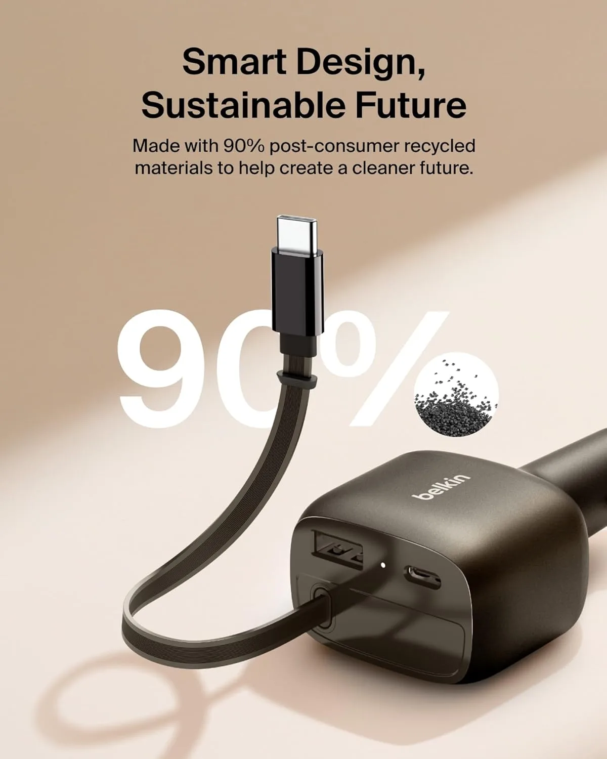 Belkin USB C Car Charger 75W w/ 30in Retractable USB C Cable - iPhone Charger, Compatible with iPhone 17 & 16 Series, Galaxy S25 Series, AirPods, Tablet, MacBook, Chromebook, etc. - Travel Essentials