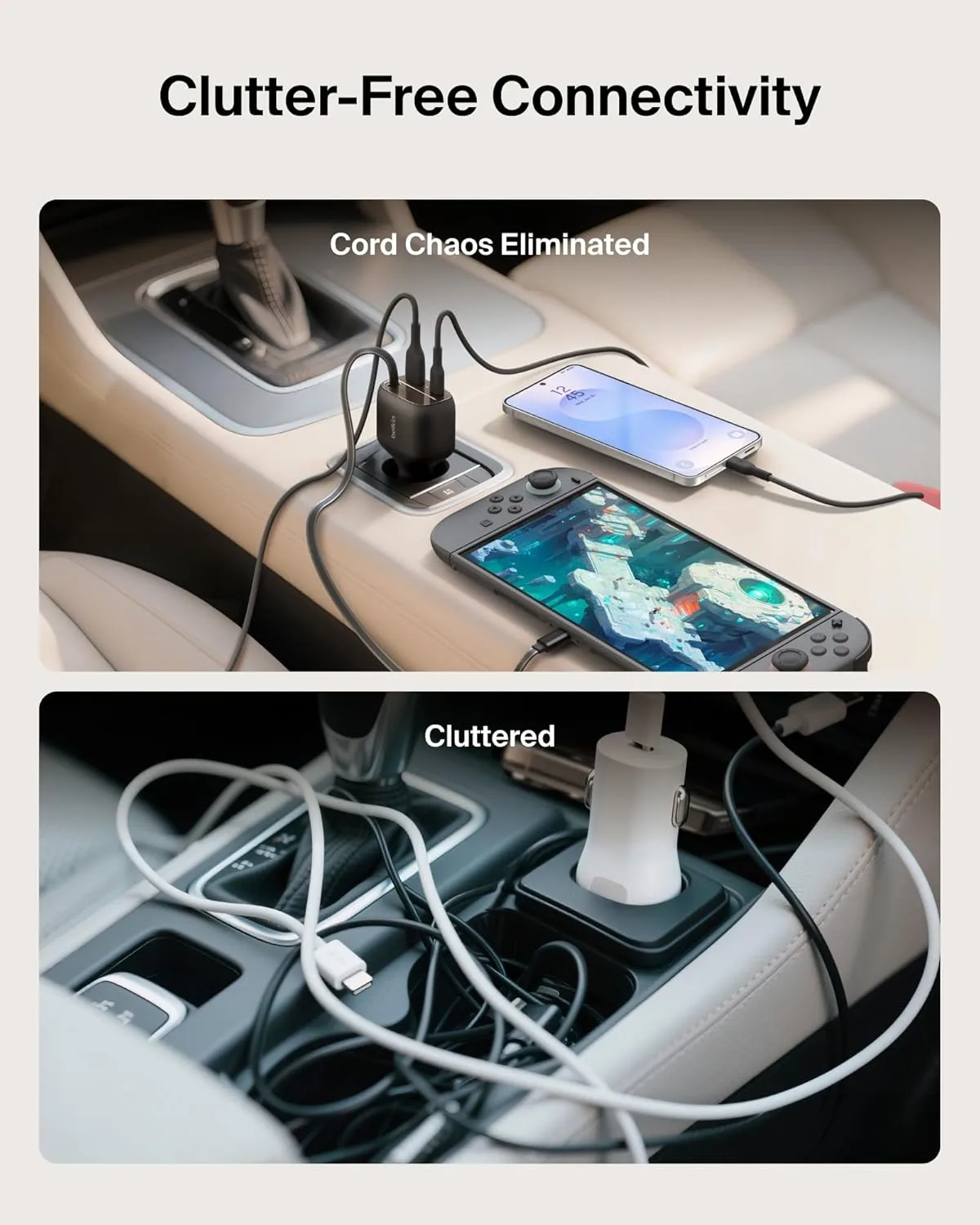 Belkin USB C Car Charger 75W w/ 30in Retractable USB C Cable - iPhone Charger, Compatible with iPhone 17 & 16 Series, Galaxy S25 Series, AirPods, Tablet, MacBook, Chromebook, etc. - Travel Essentials