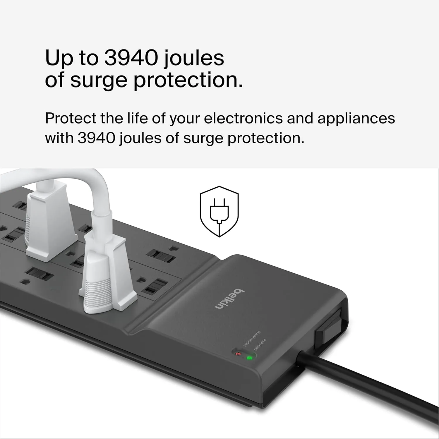 Belkin 8-Outlet Surge Protector Power Strip, 6 ft Flat Plug, 3390 Joules