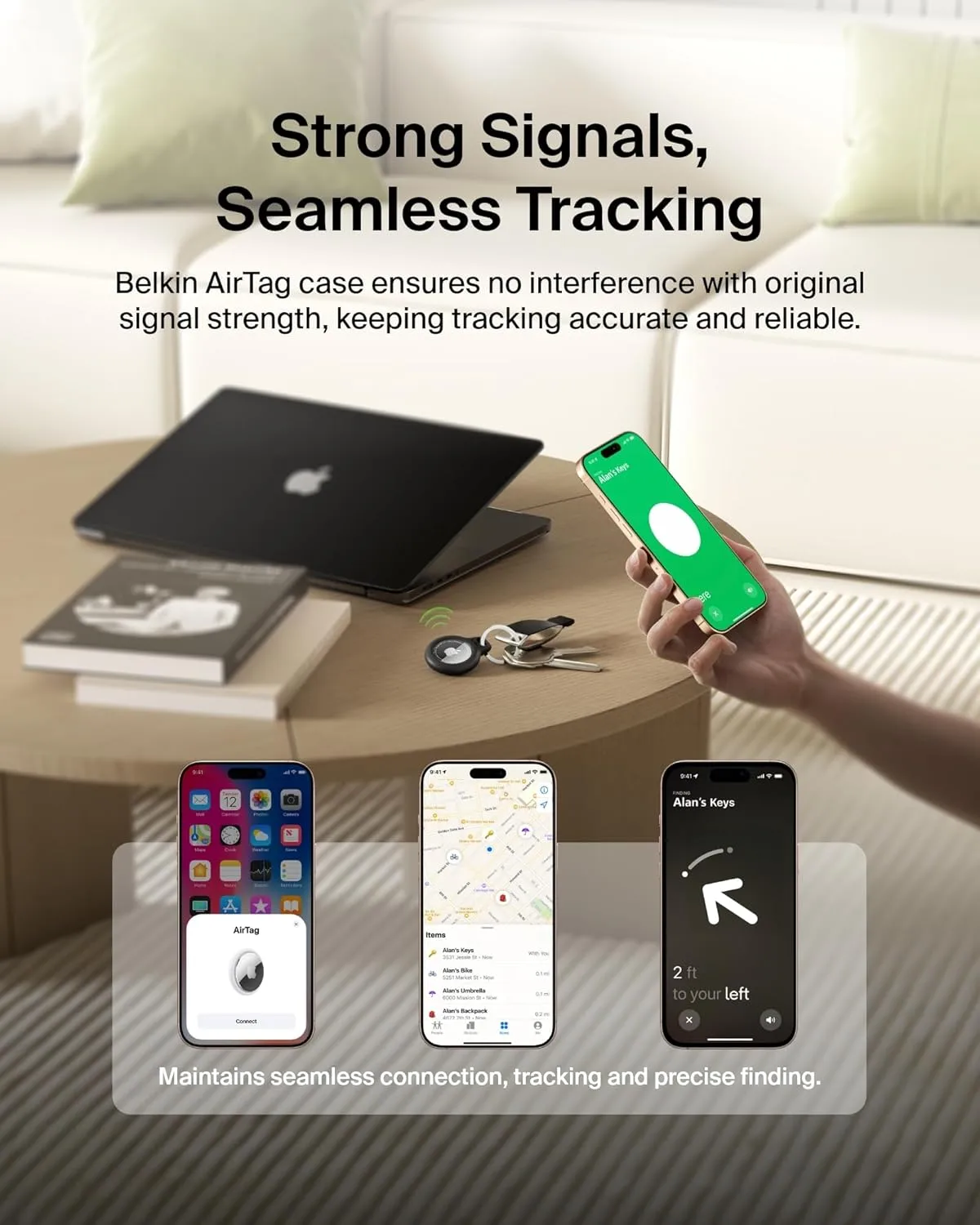 Belkin Apple AirTag Secure Holder with Key Ring - Durable Scratch-Resistant Case with Open Face & Raised Edges