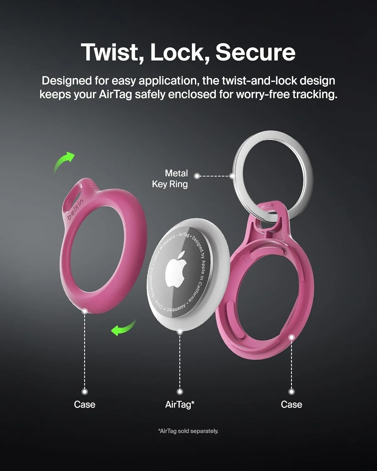 Belkin Apple AirTag Secure Holder - Protective Case & Keychain
