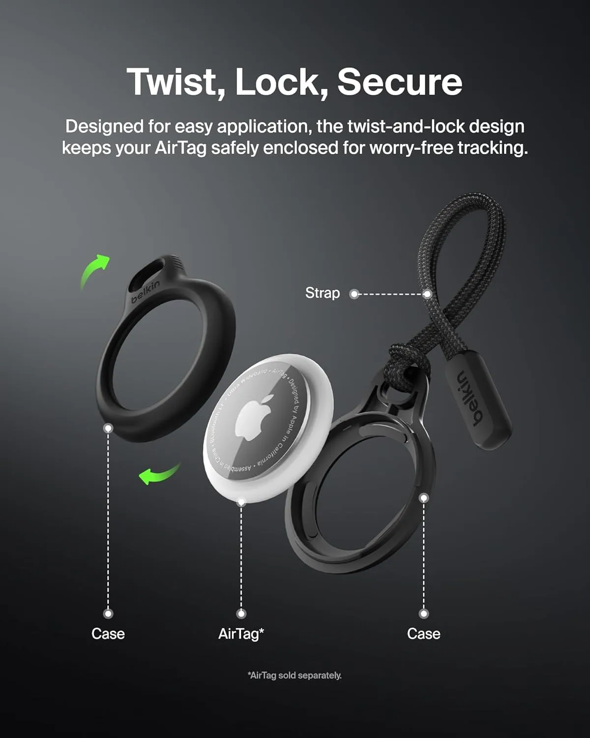 Belkin Apple AirTag Secure Holder - Protective Case & Keychain