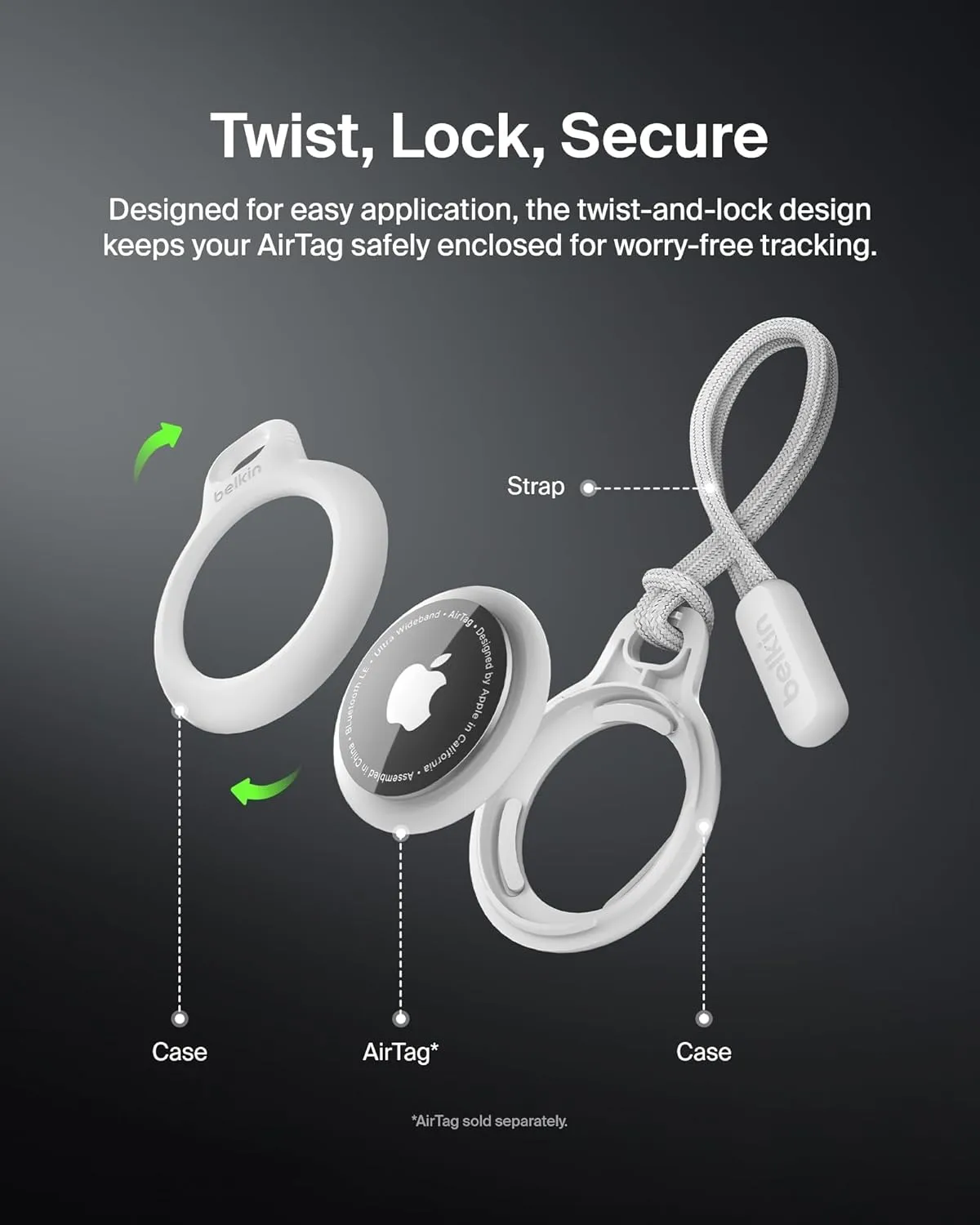 Belkin Apple AirTag Secure Holder - Protective Case & Keychain
