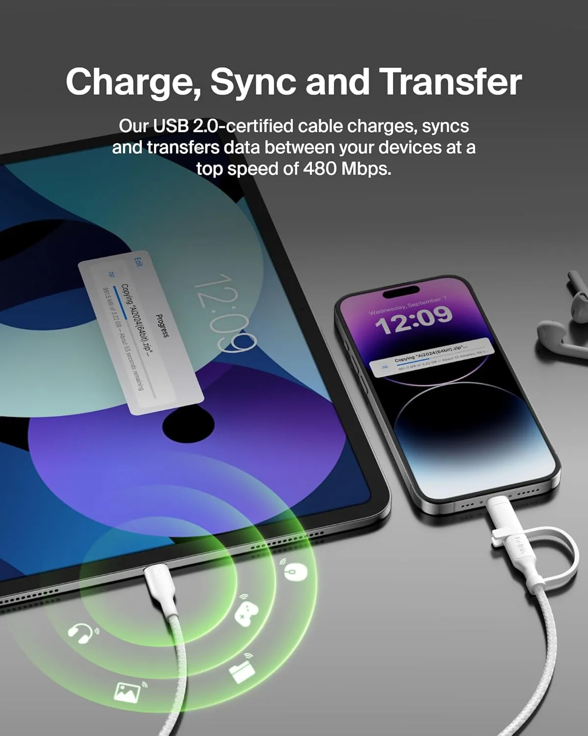 Belkin BoostCharge Braided 2-in-1 USB-C to Lightning Cable