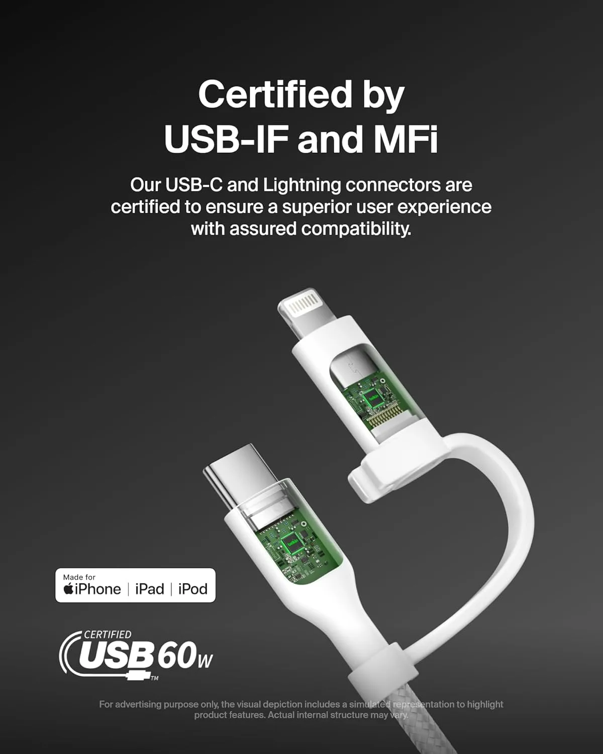 Belkin BoostCharge Braided 2-in-1 USB-C to Lightning Cable