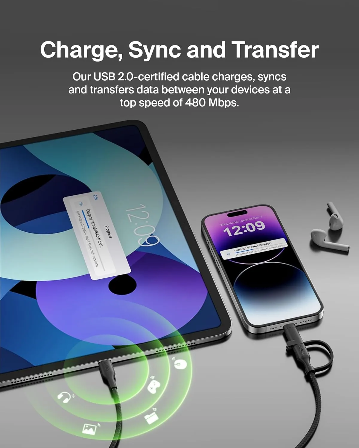Belkin BoostCharge Braided 2-in-1 USB-C to Lightning Cable