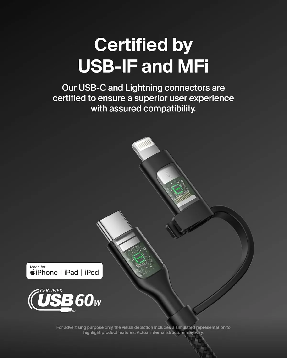 Belkin BoostCharge Braided 2-in-1 USB-C to Lightning Cable