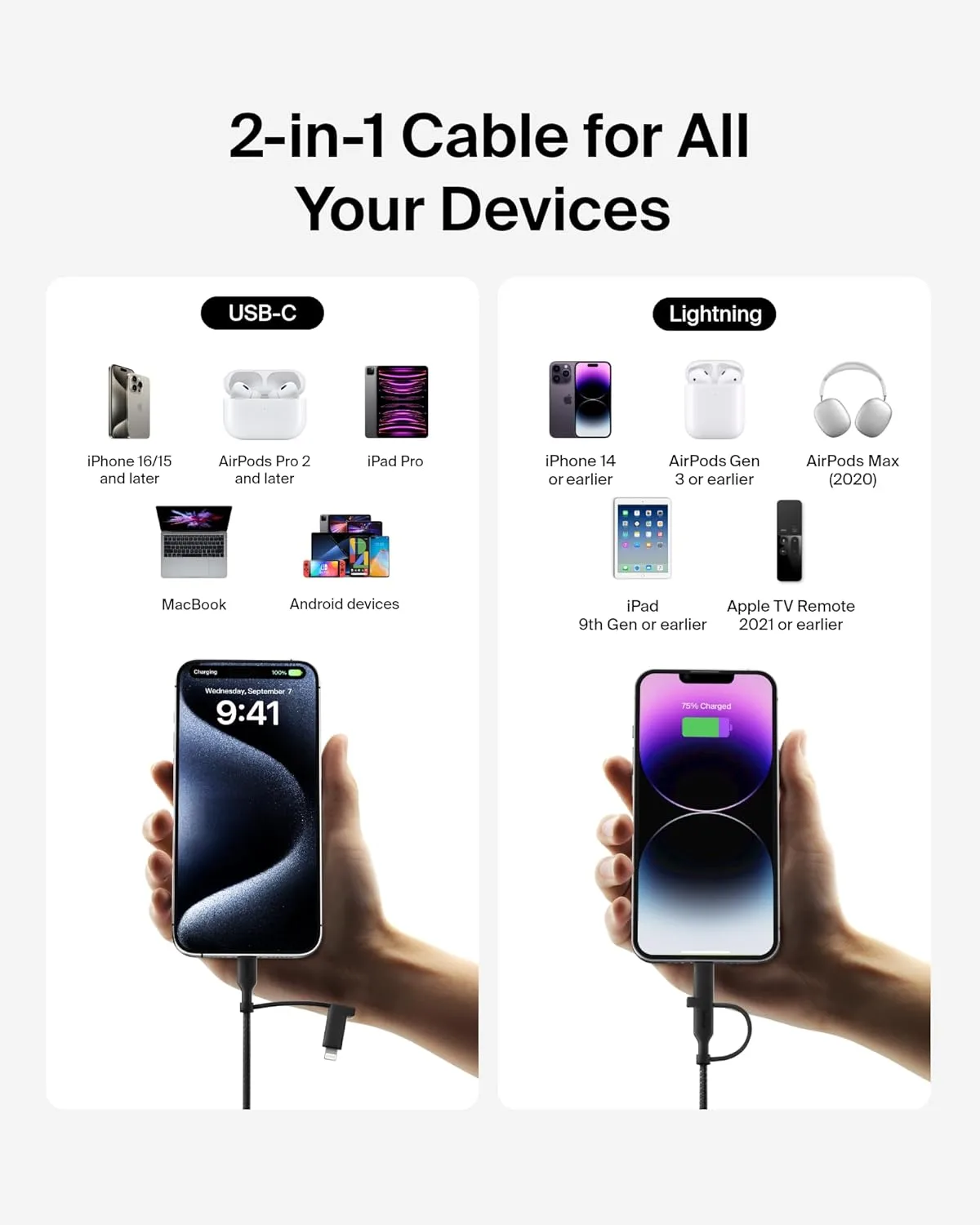 Belkin BoostCharge Braided 2-in-1 USB-C to Lightning Cable