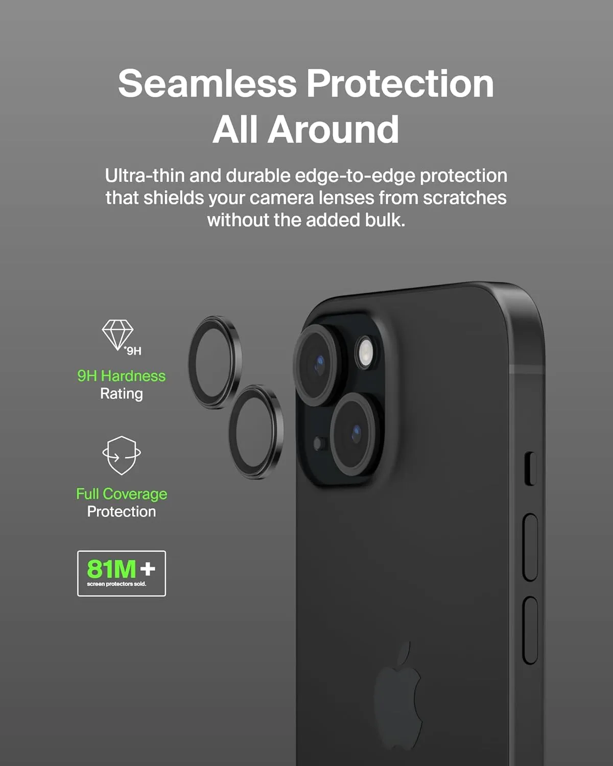 Belkin ScreenForce TemperedGlass Camera Lens Protector for Apple iPhone 15, 15 Plus - Case-Compatible Tempered Glass Lens Cover, Apple iPhone Accessories - 2-pack