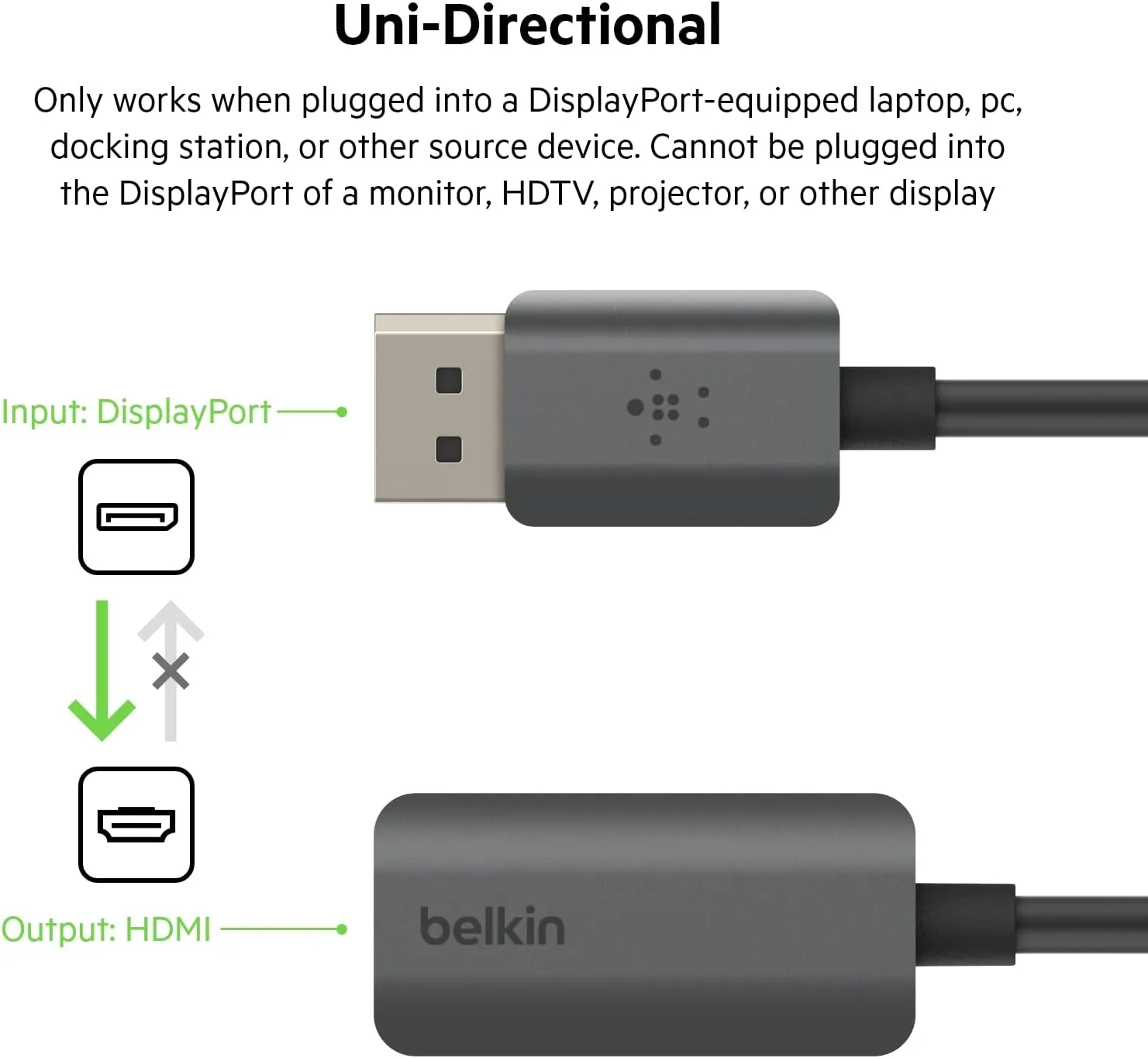 Belkin HDMI to DisplayPort Adapter, DisplayPort 1.2 to HDMI 2.0 Converter - Compatible with 4K 60fps, HDR & HDR10 Monitors