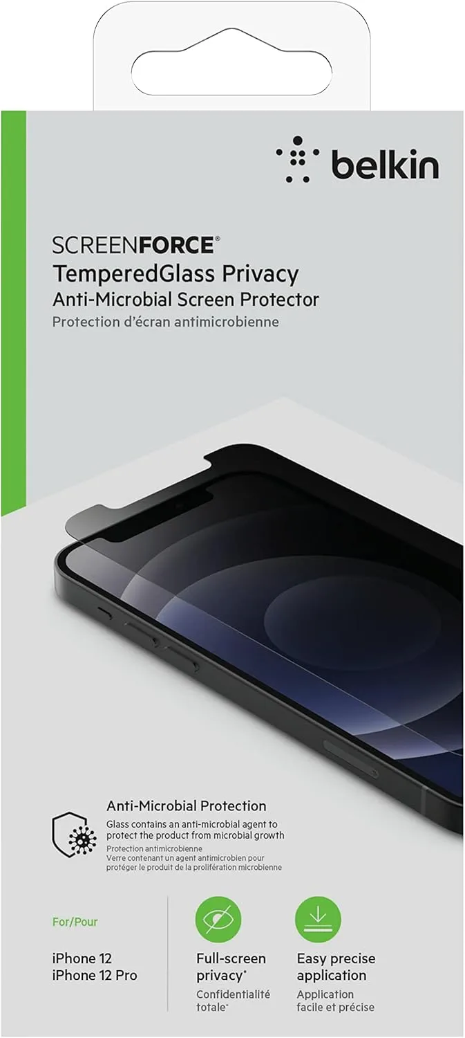BELKIN ScreenForce TemperedGlass Anti-Microbial Screen Protector for iPhone 12/12 Pro/12 Pro Max