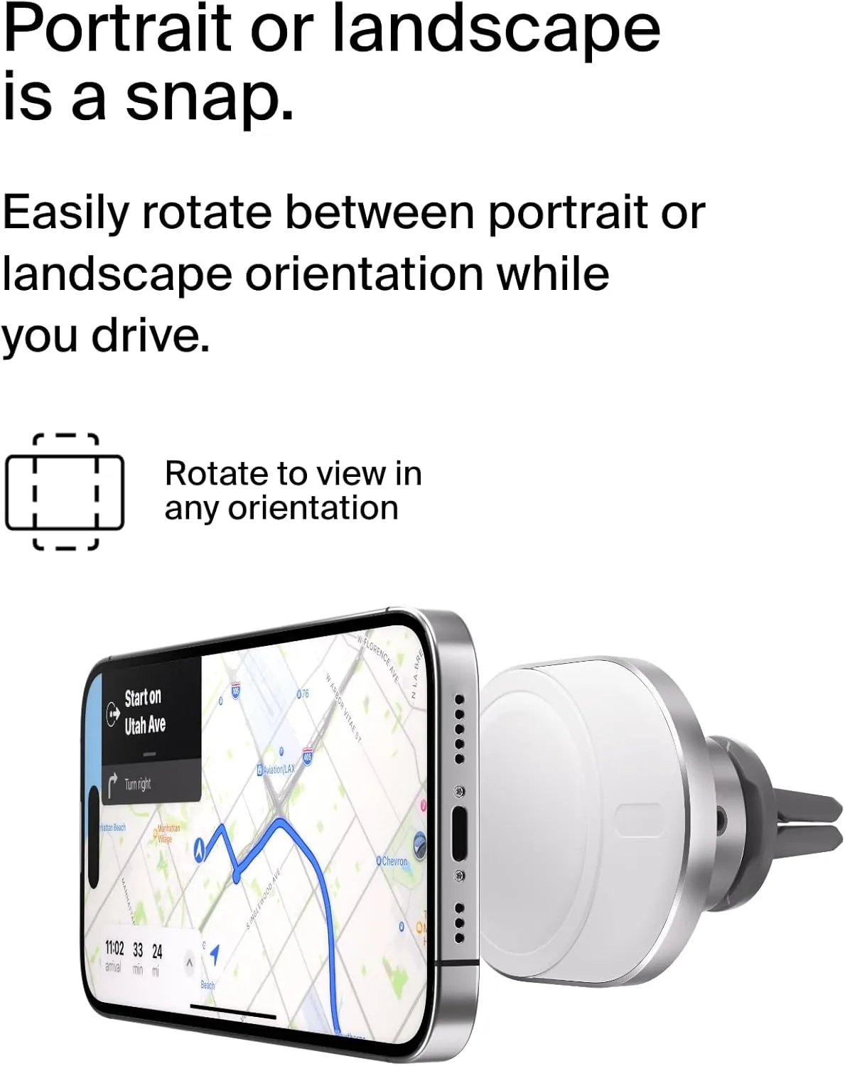 Belkin MagSafe-Compatible Wireless Car Charger with 15W Fast Charging, Powerful Magnetic Vent Holder for iPhone 16, 15, 14