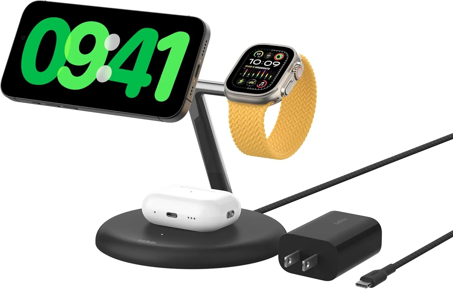 Belkin MagSafe-Compatible 3-in-1 Wireless Charger Stand 15W - Qi2-Certified Gen 2