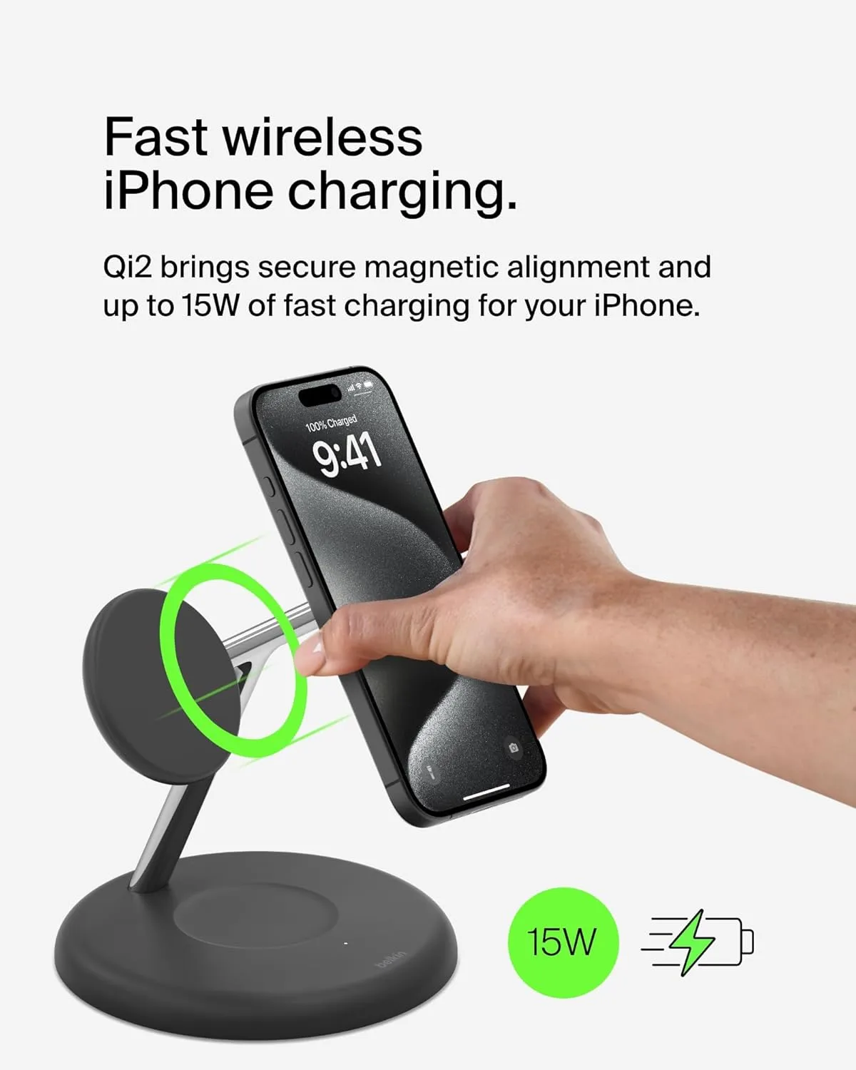 Belkin MagSafe-Compatible 3-in-1 Wireless Charger Stand 15W - Qi2-Certified Gen 2