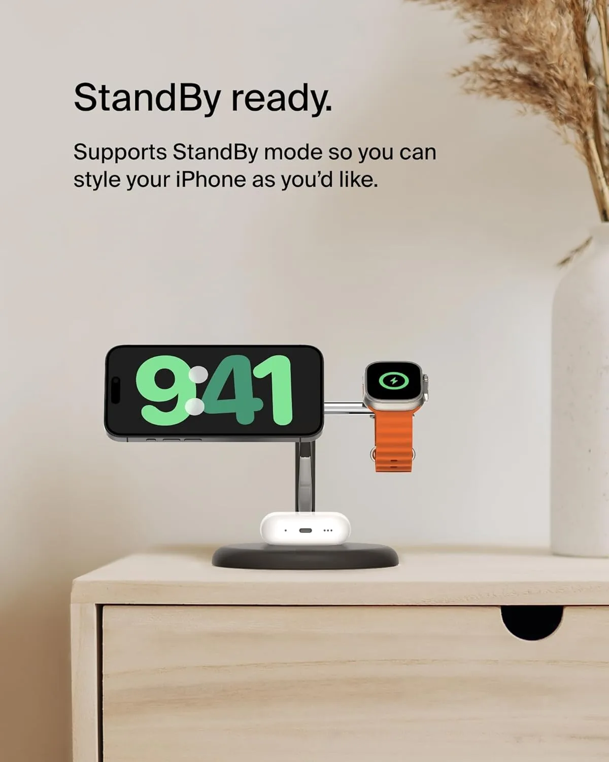 Belkin MagSafe-Compatible 3-in-1 Wireless Charger Stand 15W - Qi2-Certified Gen 2