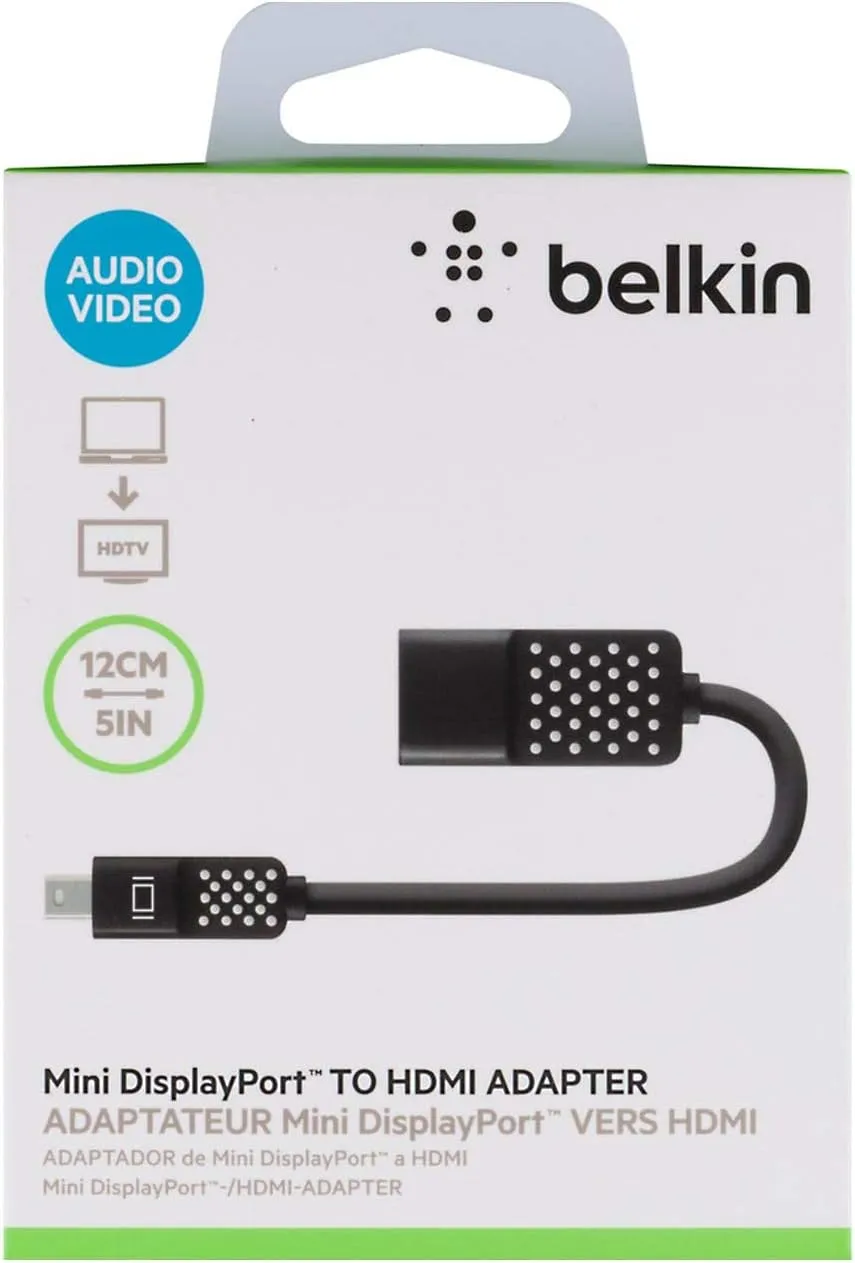 Belkin Mini DisplayPort to HDMI Adapter, 4K - HDMI/Mini DisplayPort A/V Cable - F2CD079BT