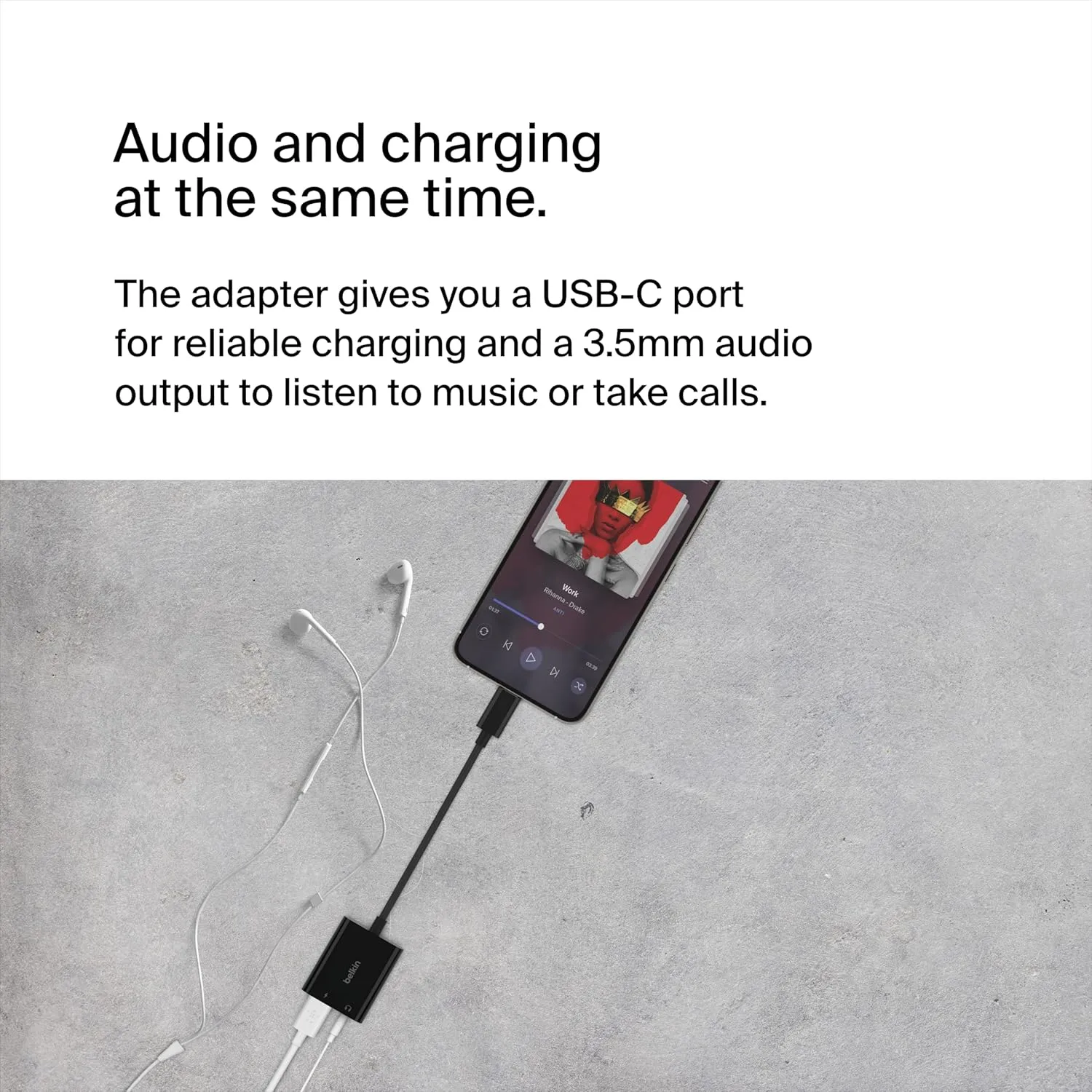 Belkin RockStar™ 3.5mm Audio with USB-C Charge Adaptor Included, USB-C Audio Adaptor Compatible with iPad Pro, Galaxy, Note