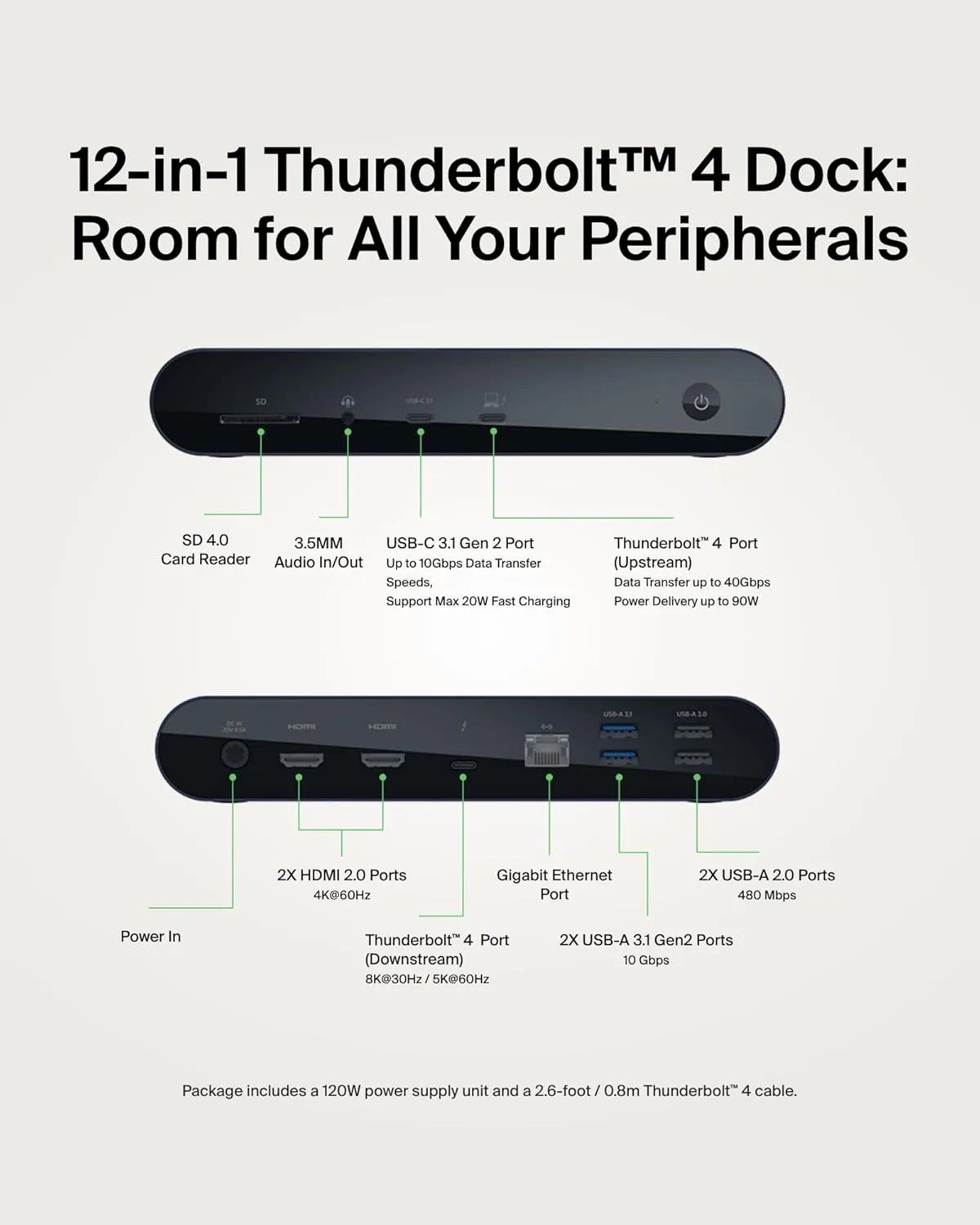 Belkin Thunderbolt 4 Docking Station with 90W Power Delivery for MacBook & Windows - 8K/Dual 4K Display, Thunderbolt 4 Cable
