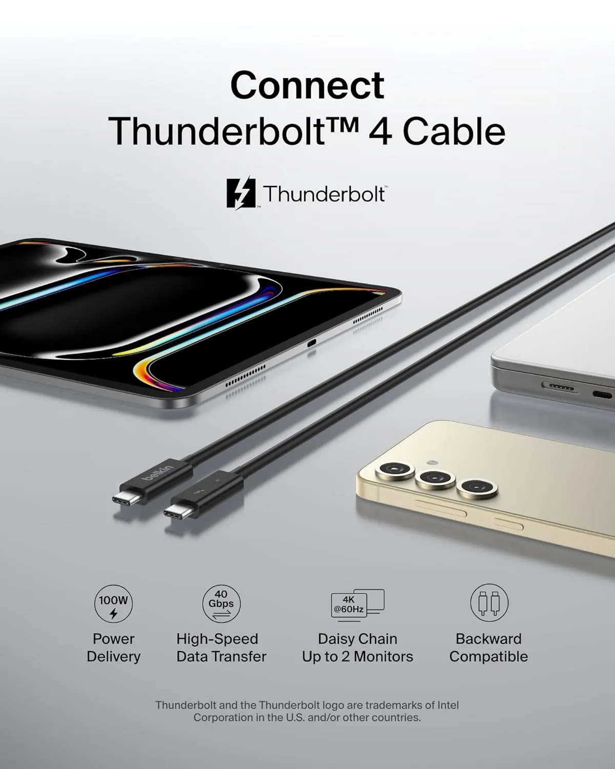 Belkin Thunderbolt 4 Cable USB-C to USB-C w/ 100W Power Delivery