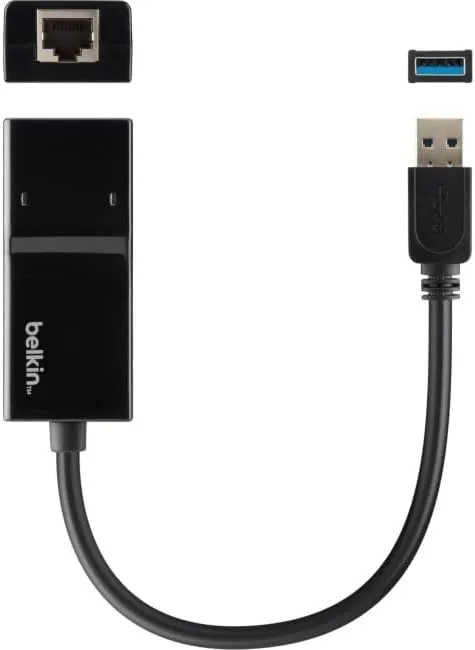 Belkin USB 3.0 to Gigabit Ethernet GbE Network Adapter 10/100/1000 - USB - 1 Port(s) - 1 x Network (RJ-45) - Twisted Pair