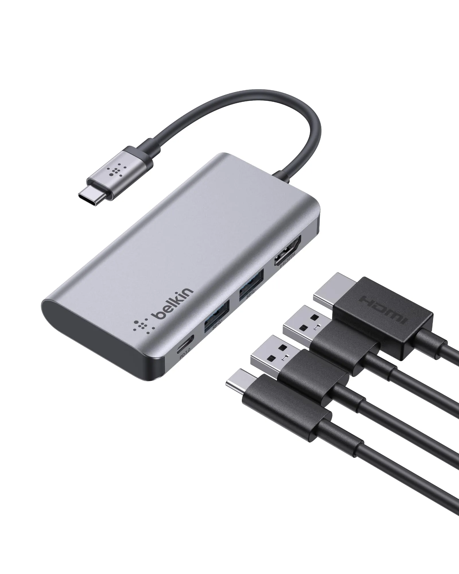 Belkin USB C Hub, 4-in-1 Multi-Port Laptop Dock with 4K HDMI, USB C Docking Station with 100 Watt Pass-Through Power