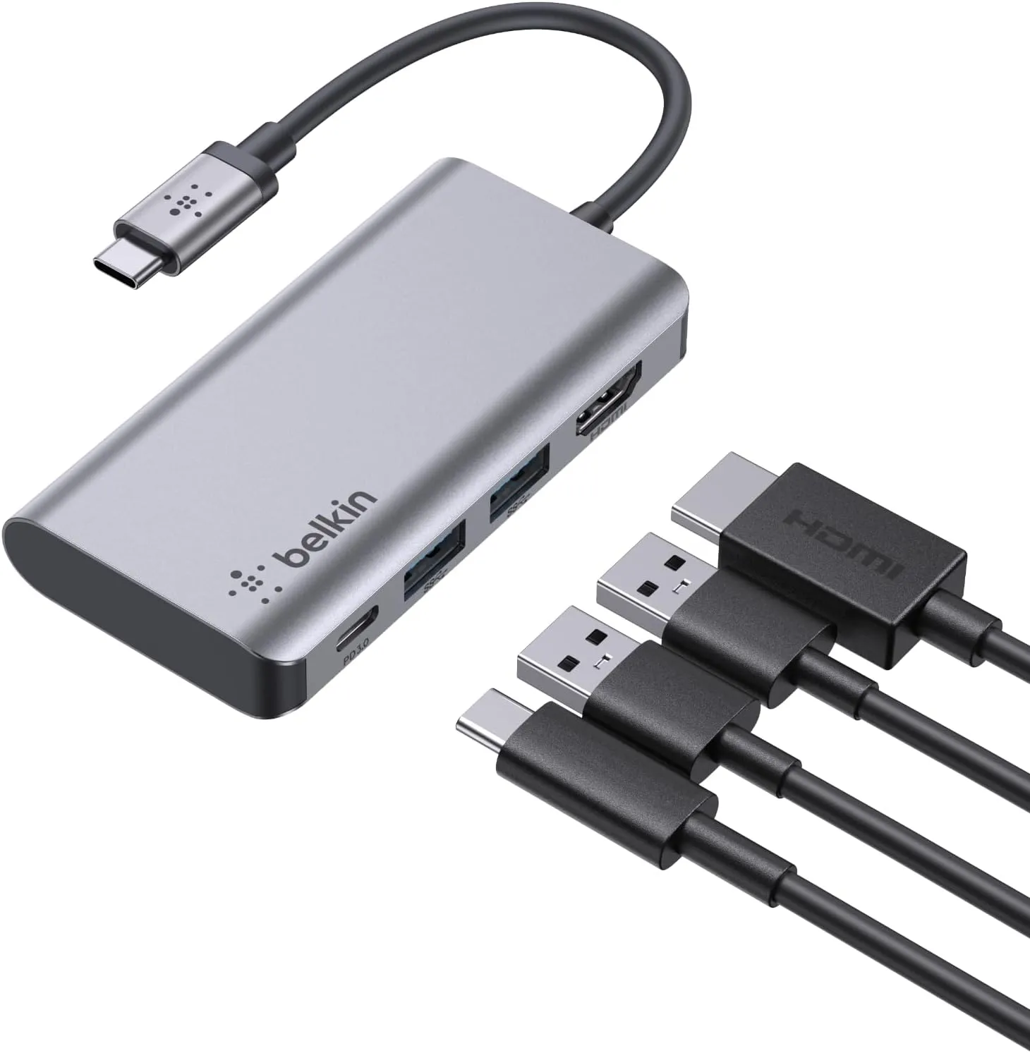 Belkin USB C Hub, 4-in-1 Multi-Port Laptop Dock with 4K HDMI, USB C Docking Station with 100 Watt Pass-Through Power