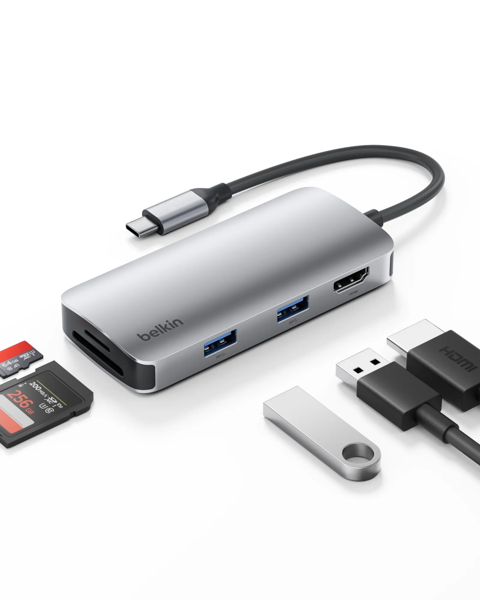 Belkin USB-C Hub, 5-in-1 Multiport Adapter - USB-C Docking Station with 4K HDMI, 2 x USB-A Ports, SD & MicroSD