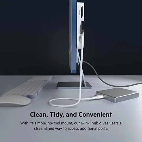 Belkin USB-C 6-in-1 Multiport Hub with Mount, USB-C Docking Station with MicroSD Card Reader, Powered USB Hub