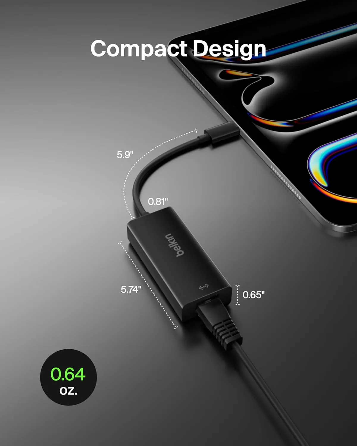 Belkin USB-C to Ethernet Adapter, Gigabit Ethernet Port Compatible w/ USB-C Devices