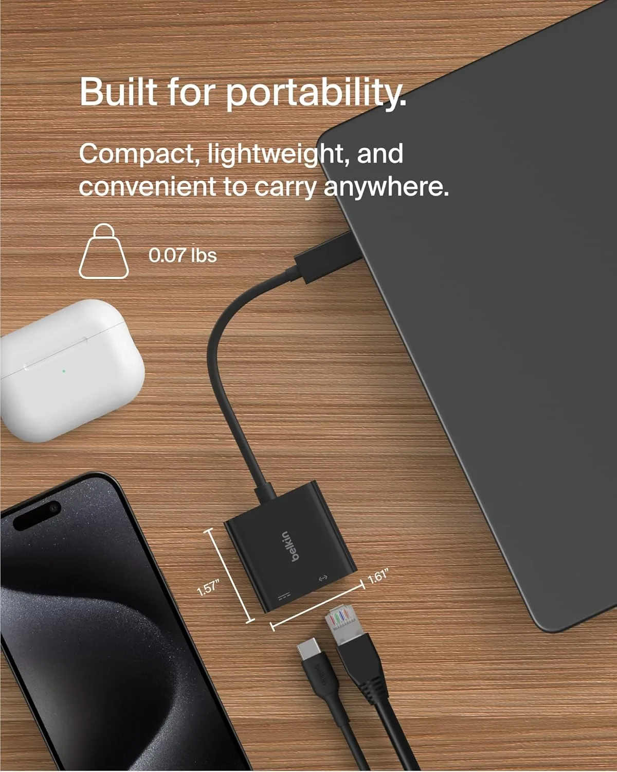 Belkin Connect USB-C to Ethernet + Charge Adapter 100W PD, Gigabit