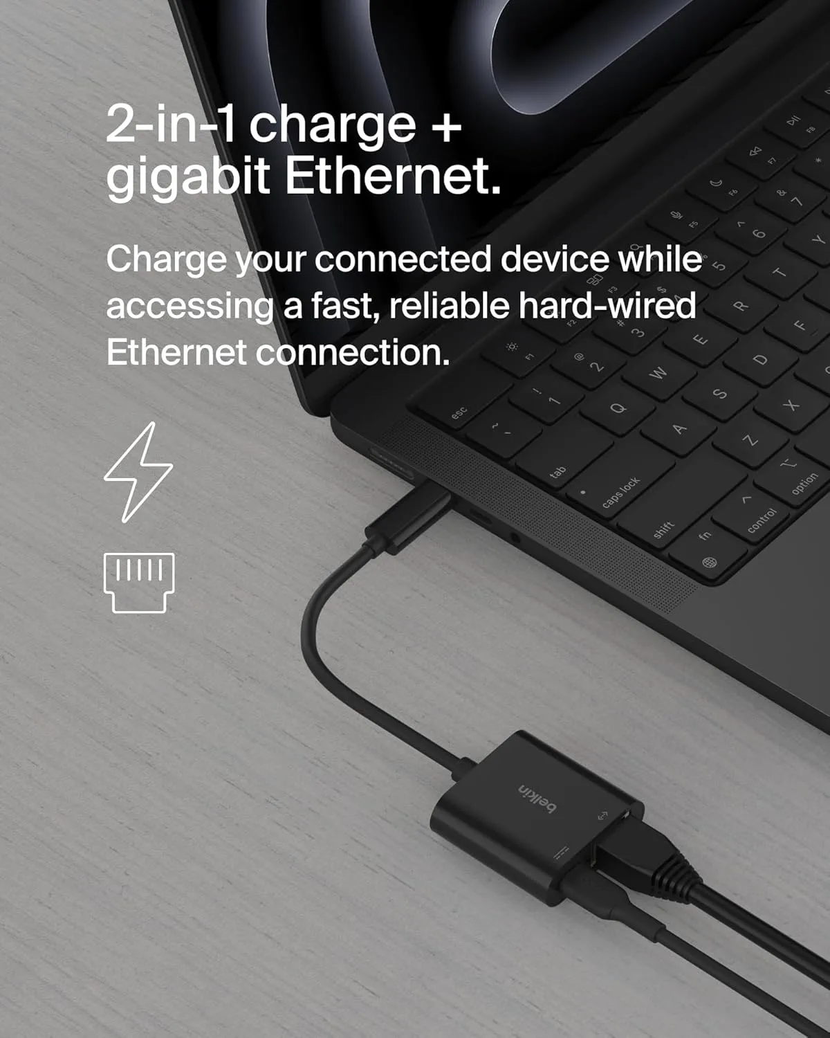 Belkin Connect USB-C to Ethernet + Charge Adapter 100W PD, Gigabit