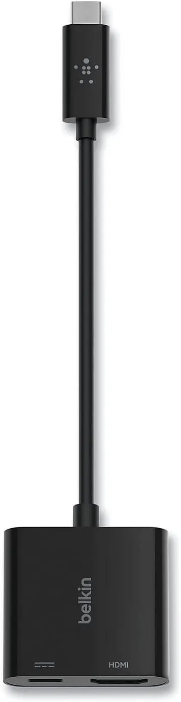 Belkin USB-C to HDMI + Charge Adapter, HDMI/USB-C(F)/USB-C(M), 2.53", Black