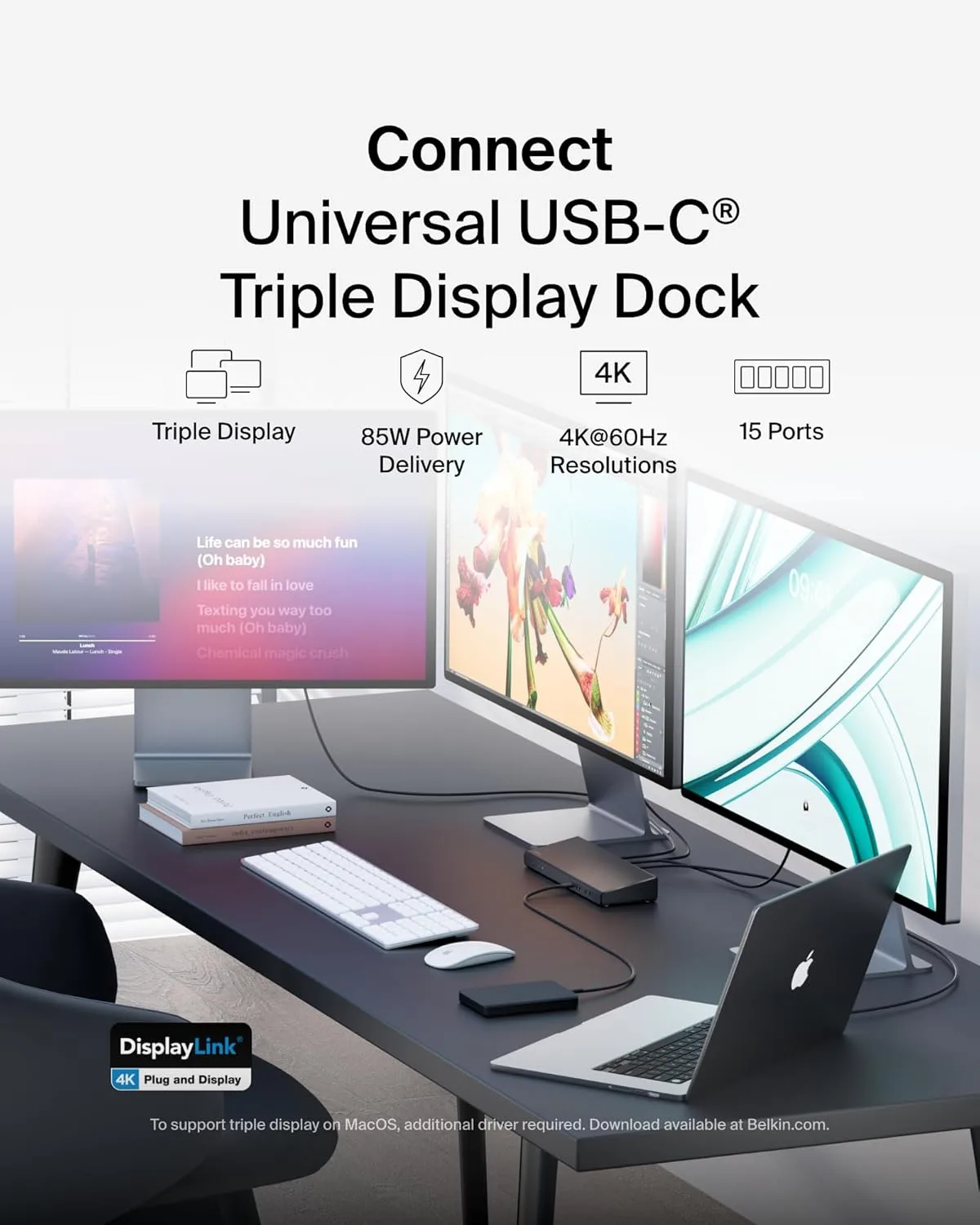 Belkin 15-in-1 Universal Triple Display DisplayLink Docking Station Hub w/ 3 HDMI Ports