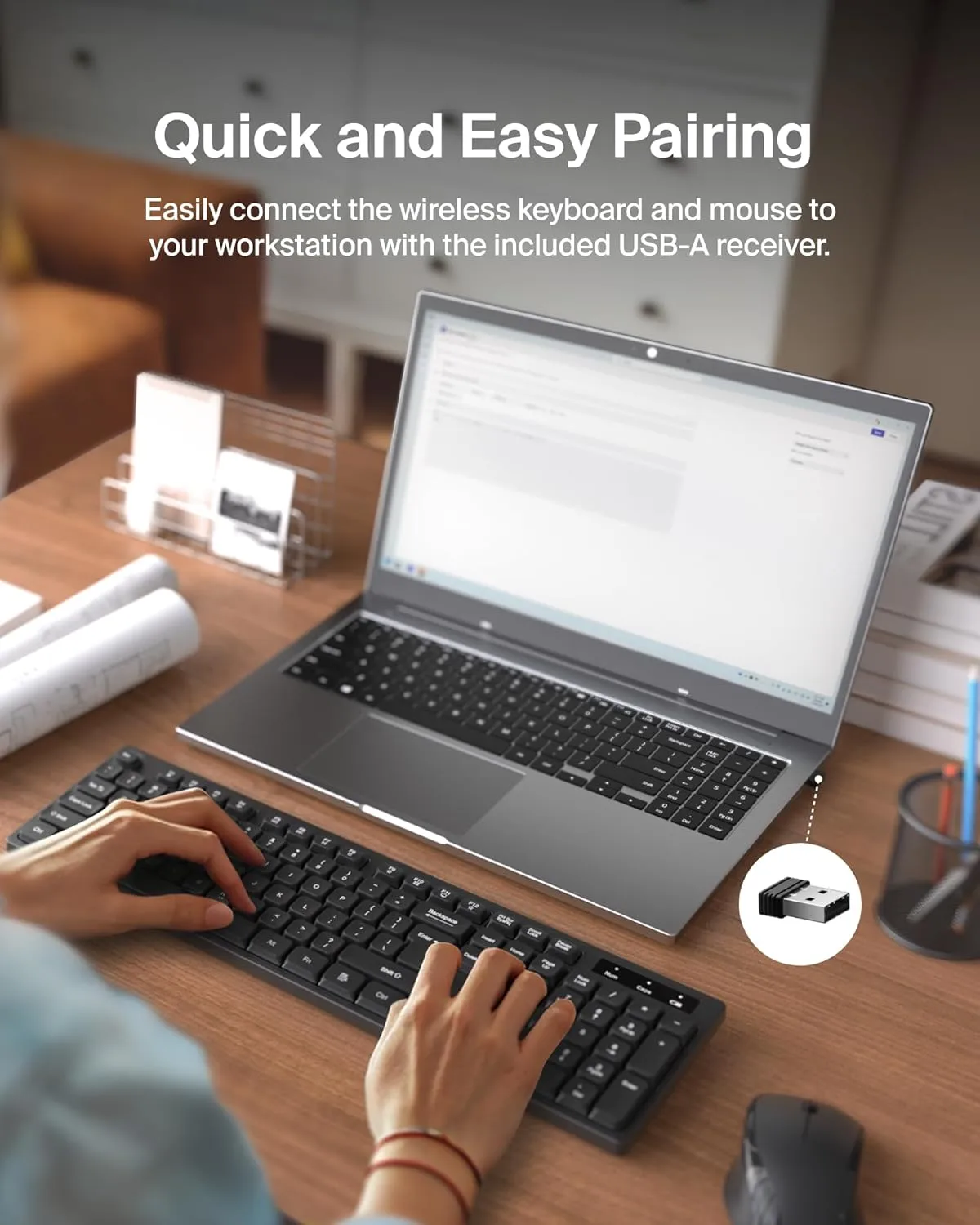 Belkin Wireless Keyboard and Mouse with USB-A Receiver - Keyboard Set withWireless Mouse, Ergonomic Design for Home, Office
