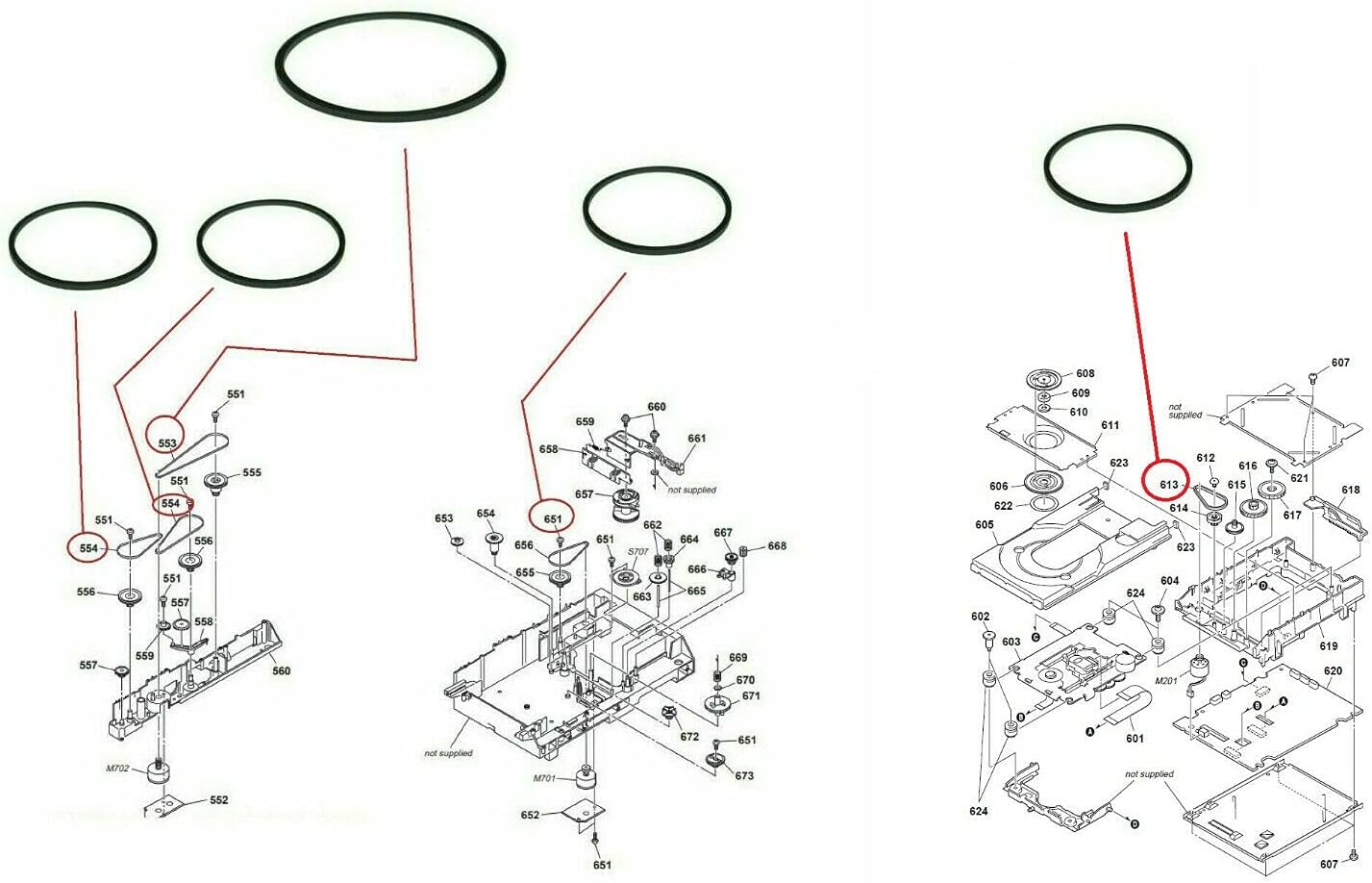SONY CD Player Complete Set 5 Belts SONY CD Player Complete Set 5 Belts