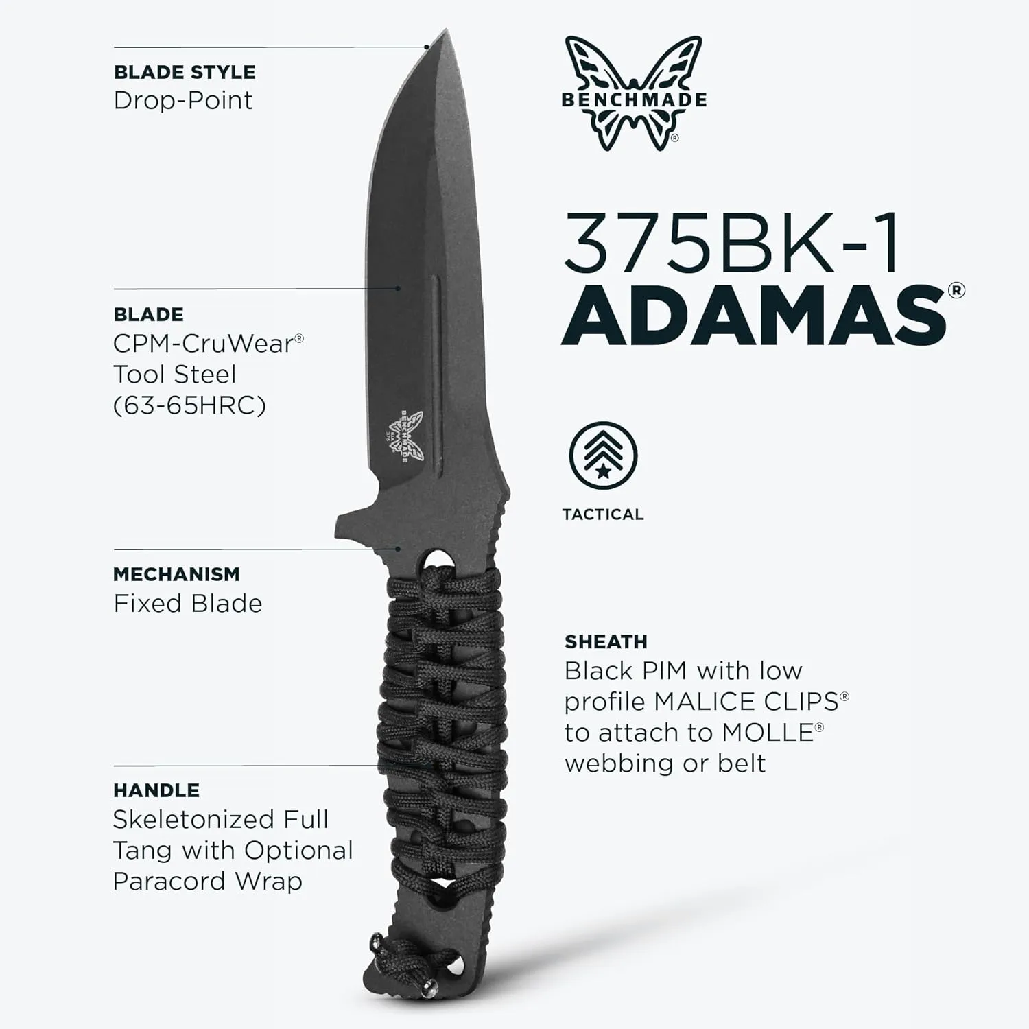 BENCHMADE Adamas 375 Fixed-Blade Tactical Knife