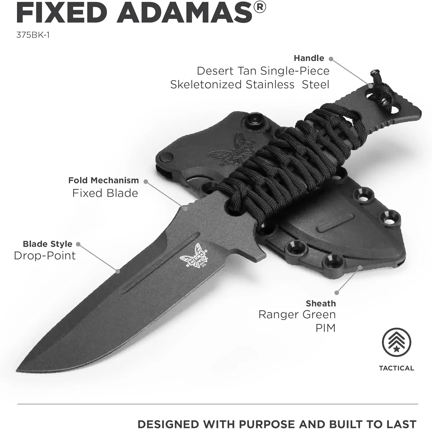 BENCHMADE Adamas 375 Fixed-Blade Tactical Knife