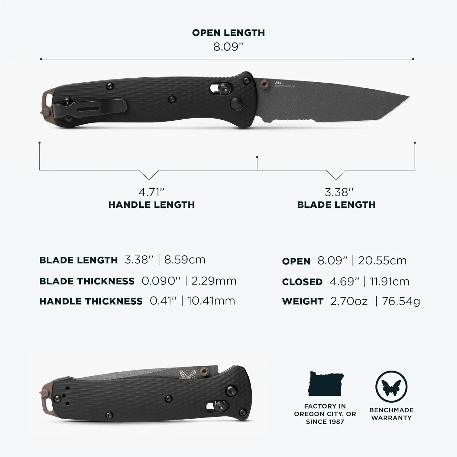 BENCHMADE Bailout 537 EDC/Tactical Knife, Tanto Blade, Aluminum Handle