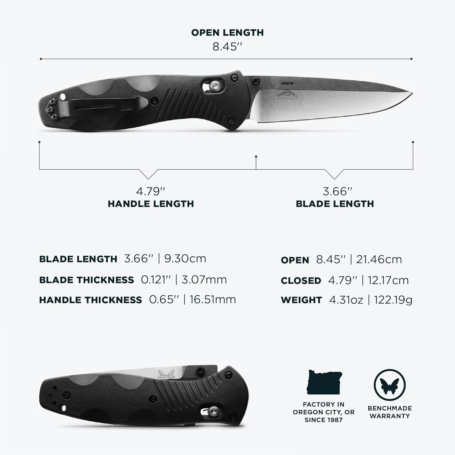 BENCHMADE Barrage EDC Folding Knife - Drop-Point Plain Edge
