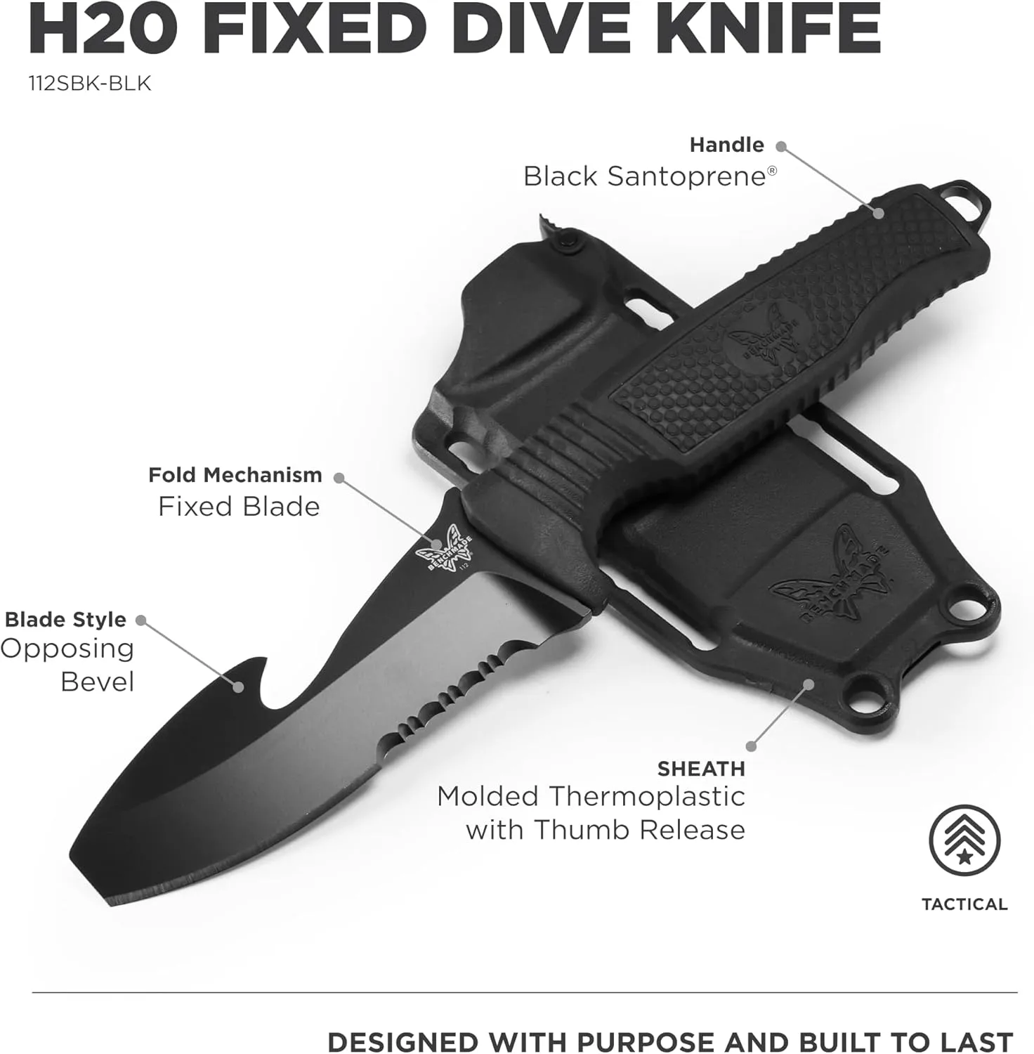 Benchmade - H20 Dive Tactical Knife with Black Santoprene Handle (112SBK-BLK H20)
