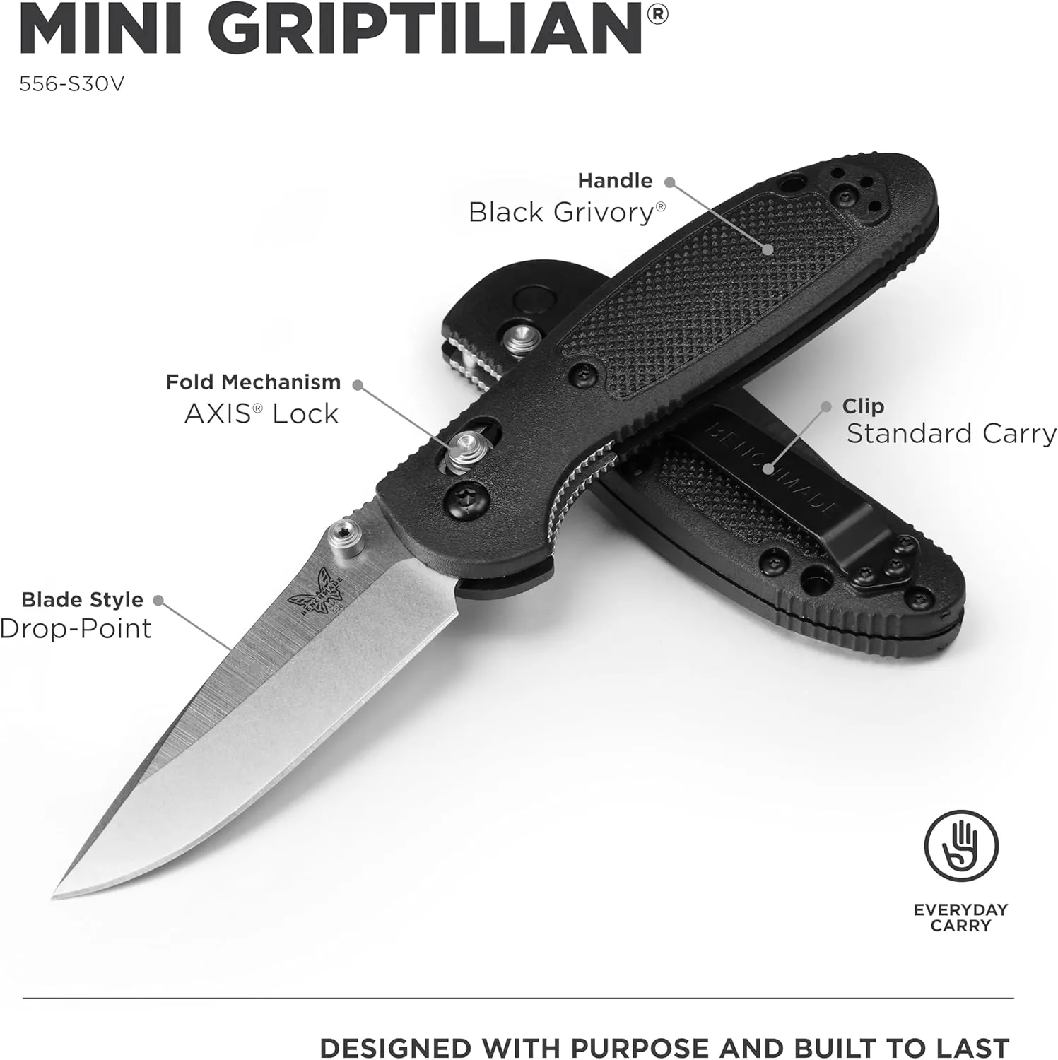 BENCHMADE Mini Griptilian Folding Knife CPM-S30V Grivory Handle