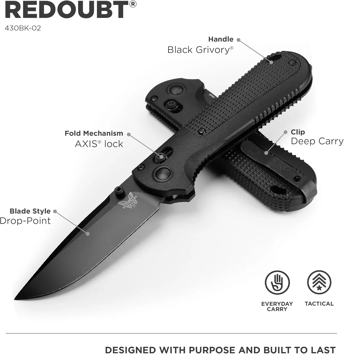 Benchmade - Redoubt 430 Tactical Knife with Black Grivory Handle (430BK-02)